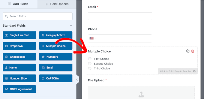 Adding a multiple choice field
