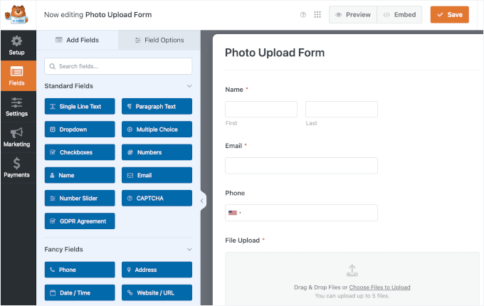 Template loaded in the editor