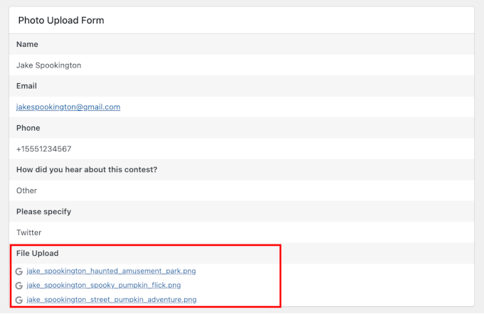 Viewing entry details