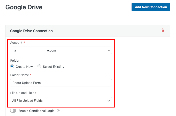 Choosing account and creating a new folder