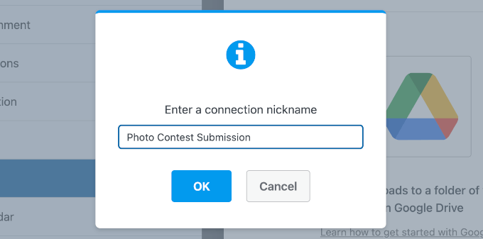 Giving the connection a nickname