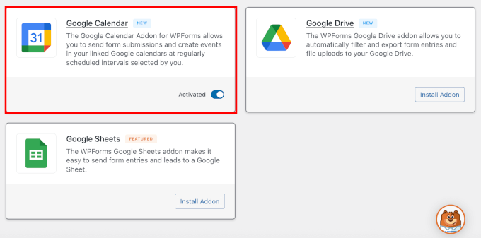 Google Calendar addon activated Google Calendar addon activated