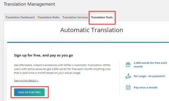 Signing up for automatic translations