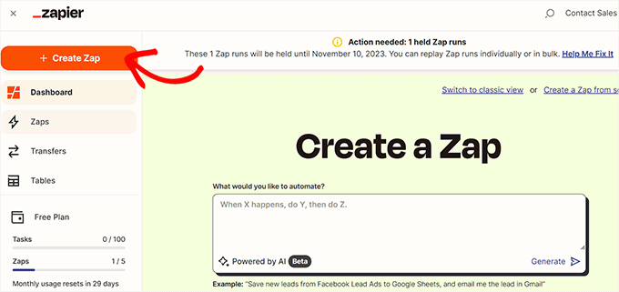Click Create Zap button