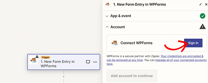 Click Sign in button next to the WPForms option