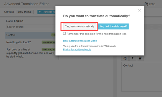 Click to automatically translate your content