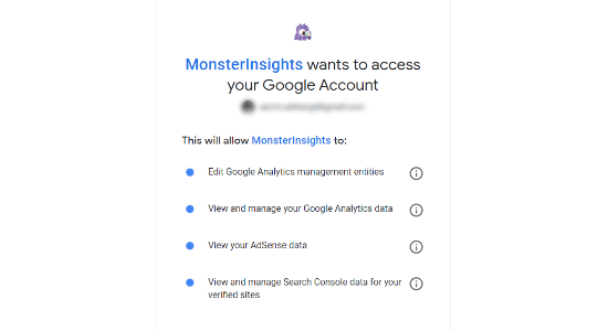 allow monsterinsights to access google account