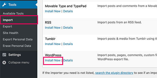 安装 WordPress 导入器