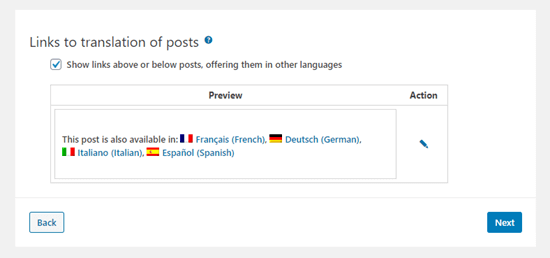 Setting up the translation links for your posts