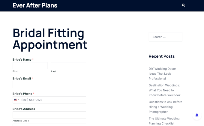 Appointment form on a livesite Appointment form on a livesite