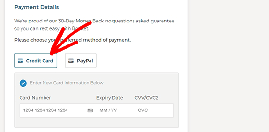 Payment details for Rocket web hosting