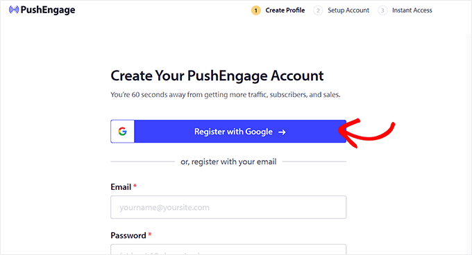 Register for a PushEngage account