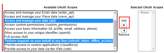 Selecting the OAuth permissions for your app