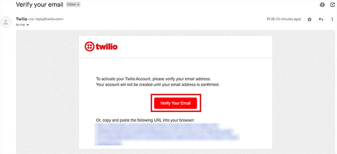 查看 Twilio 电子邮件以验证您的帐户