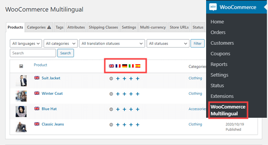 在 WooCommerce 多语言页面上查看您的产品表