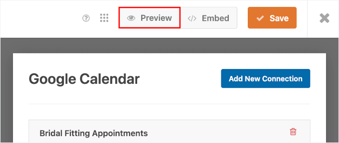Preview button in the form builder Preview button in the form builder