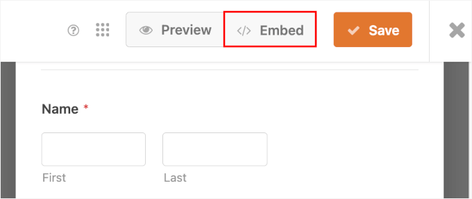 WPForms' Embed button WPForms' Embed button