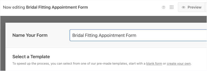 Naming the appointment form Naming the appointment form