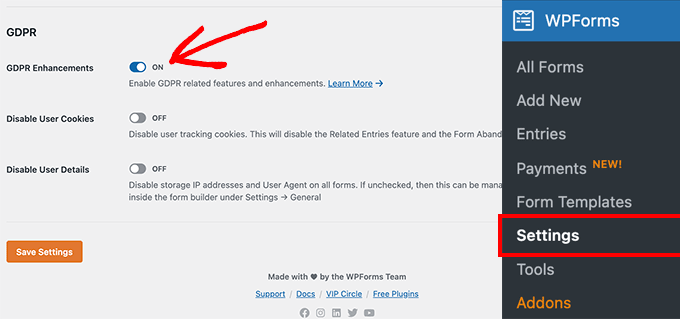 تنظیمات GDPR را در WPForms فعال کنید