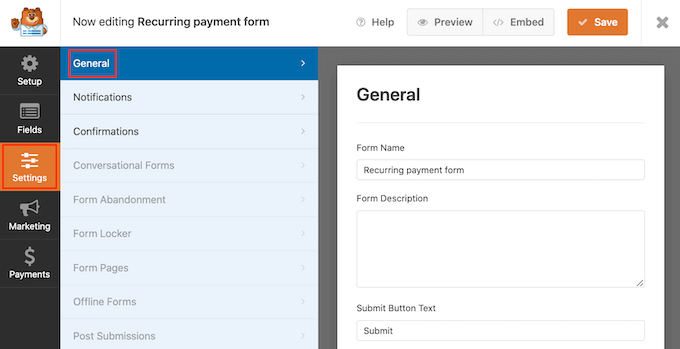 The WPForms plugin settings