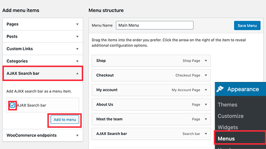 Adding Ajax product search to navigation menu