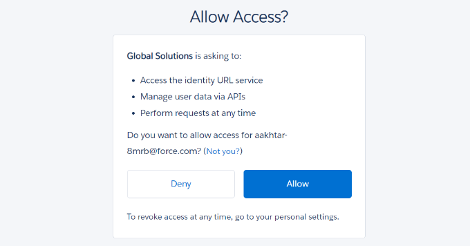 Allow access to salesforce