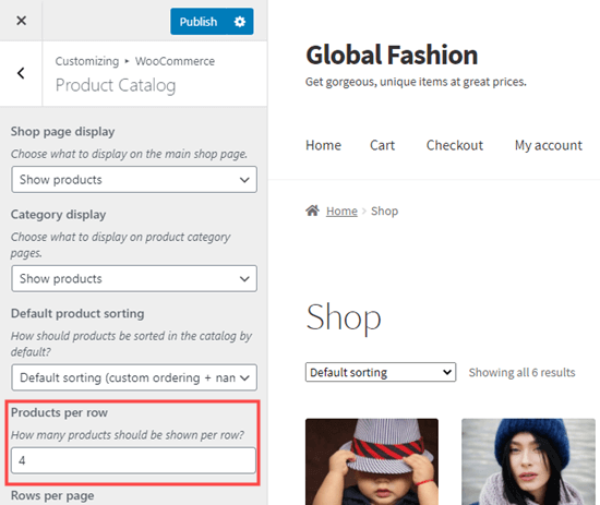 Changing the number of products per row