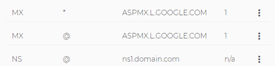Domain.com 列表中更改的 MX 记录