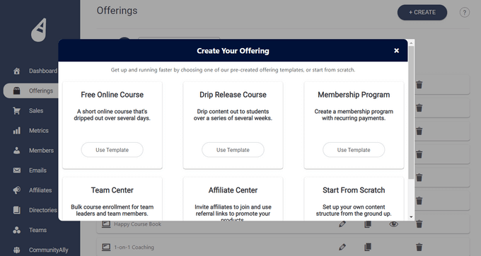 Create offering in AccessAlly with pre-made templates