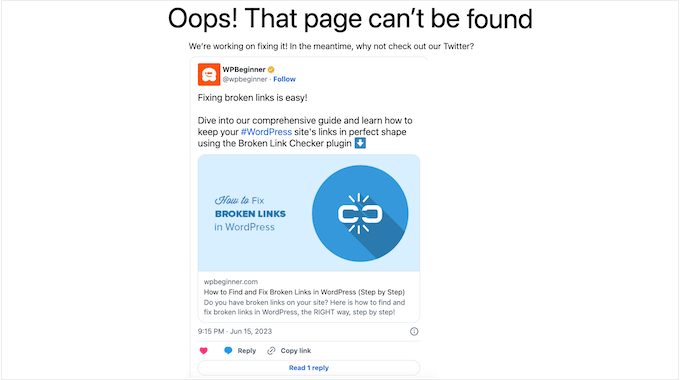 使用全站编辑器将实际推文添加到 404 模板