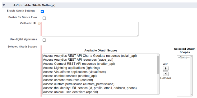 Enable oauth settings option