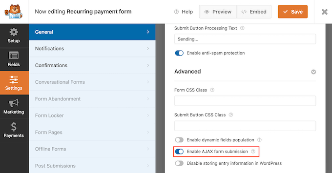 Enabling AJAX form submissions