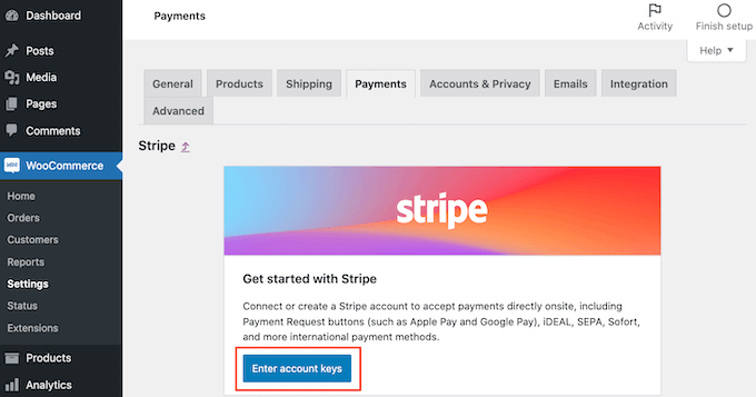 Entering your Stripe account keys