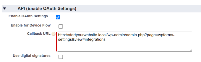 WebHostingExhibit enter-the-callback-url How to Connect Salesforce to Your WordPress Forms  