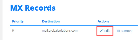 Editing the MX Record for your domain