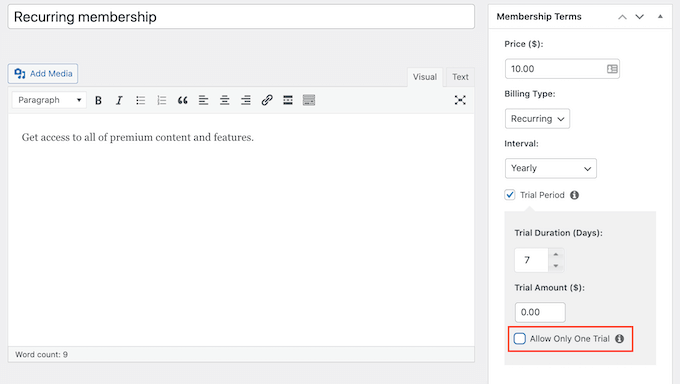 Creating a limited free trial in MemberPress