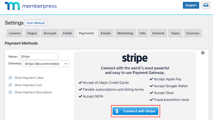 Kết nối MemberPress với Stripe