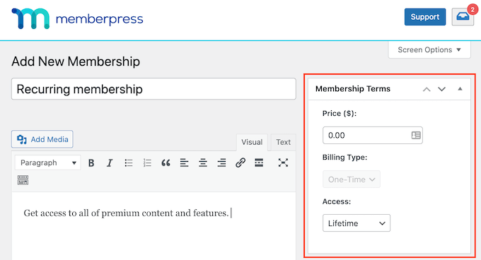 Chỉnh sửa các điều khoản thành viên của MemberPress