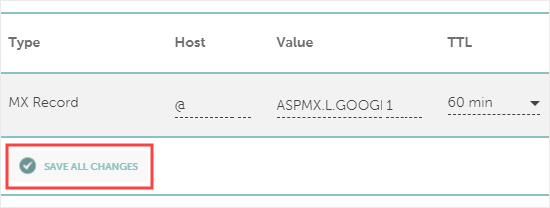 Saving the changes to your MX record