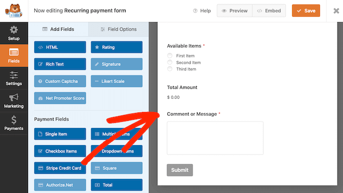 The Stripe Credit Card field