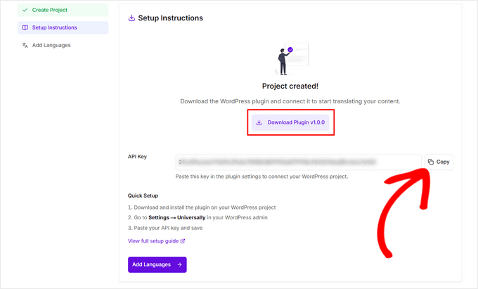 Install the Universally plugin and copy your API key