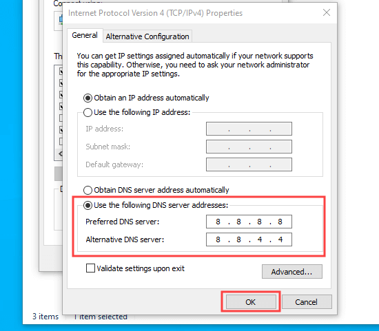 Using the details for Google's public DNS servers