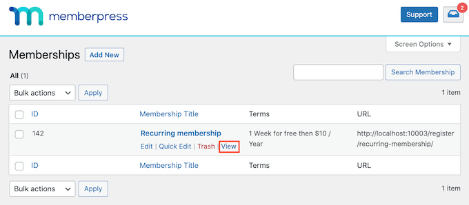 Viewing the MemberPress recurring payment