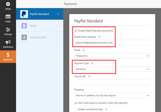在 WPForms 中为您的表单启用 PayPal 付款