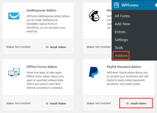 Installing the PayPal Standard addon in WPForms