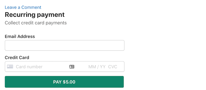 使用 WP Simple Pay 创建的定期付款表格