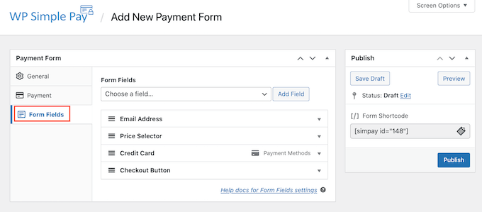 The WP Simple Pay form builder