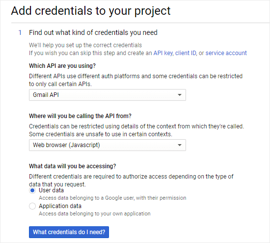 Starting the process of adding credentials to your project