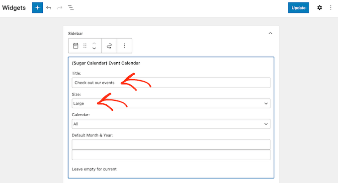 Configuring the Sugar Calendar widget