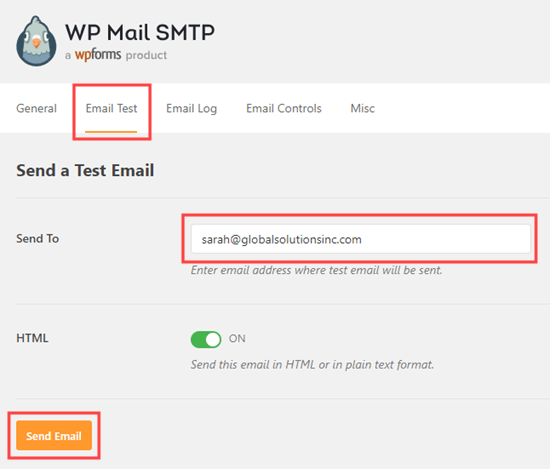 Send a test email from WP Mail SMTP